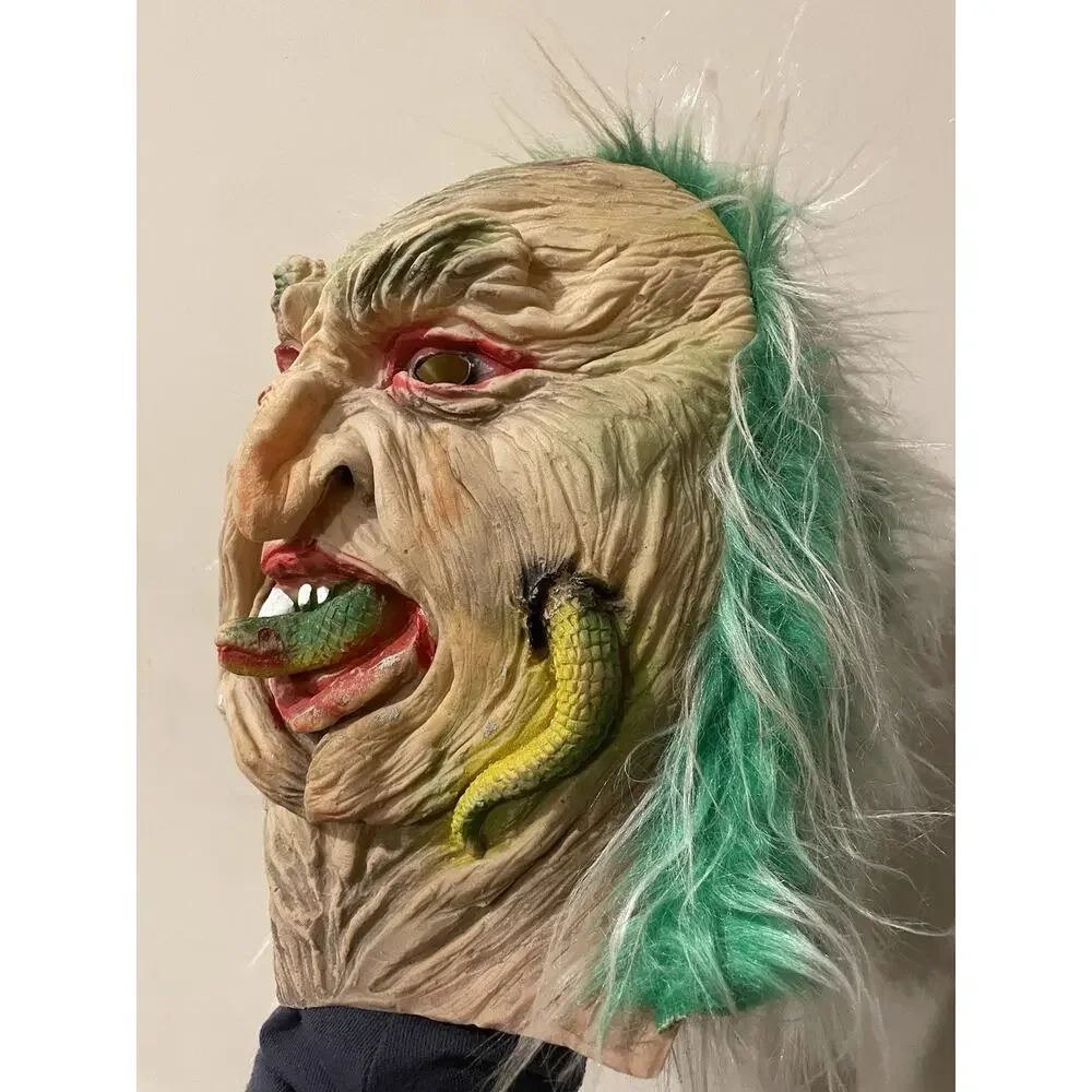 Halloween Rubber Face Mask Green Hair‎ Eyes Halloween Creepy Monster